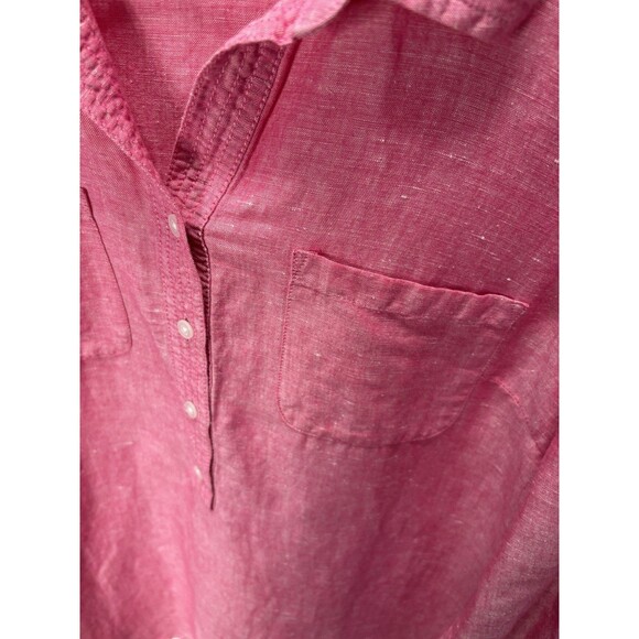 Talbots  Womens Tunic  Top Linen Heathered Red Long Sleeve Pocket Button-Up M - Picture 10 of 13